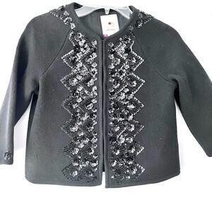 Elevenses black boiled wool beaded sequins minka jacket blazer cardigan XS